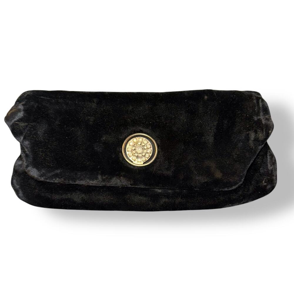 GDK Vintage Black Velvet Clutch Purse Rhinestone Closure Classy Evening wear